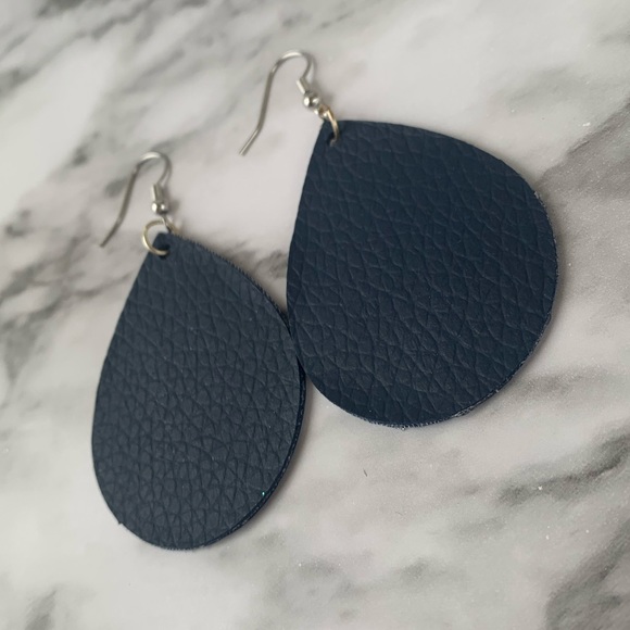 Navy Blue Faux Leather Earrings - Picture 4 of 5